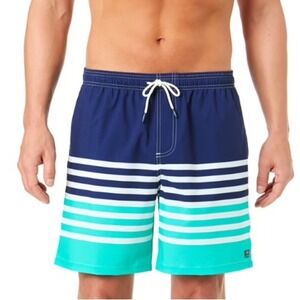 Chaps Performance Board Shorts Mens M Navy Blue Teal Striped NWT